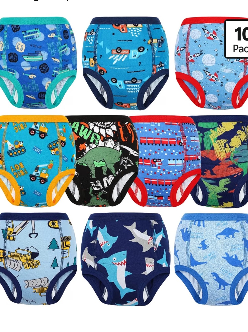 Kids 10-Pack Reusable Training Pants - Assorted Blue & Multi Color Designs
